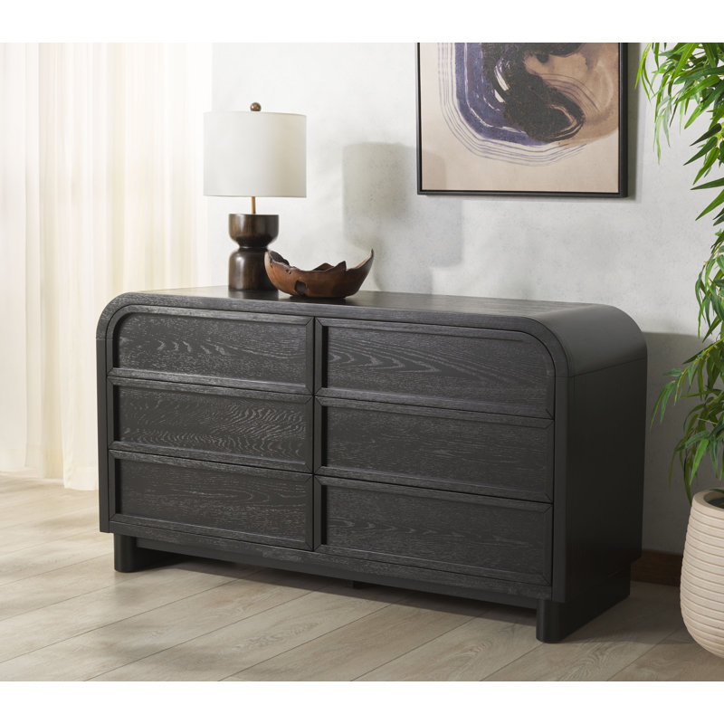 Tosheba 6 Drawer Wood Dresser, Black