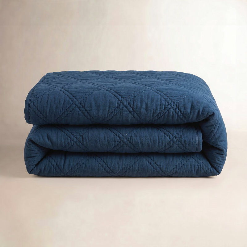Midnight Blue Belgian Flax Linen Quilt, King Quilt