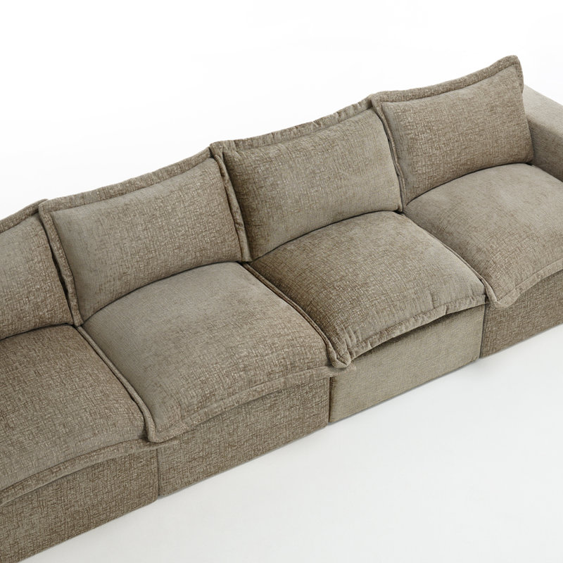 Canapé modulaire rembourré sans dossier en chenille avec dossier rembourré - entièrement comprimé, aucun assemblage requis, 4