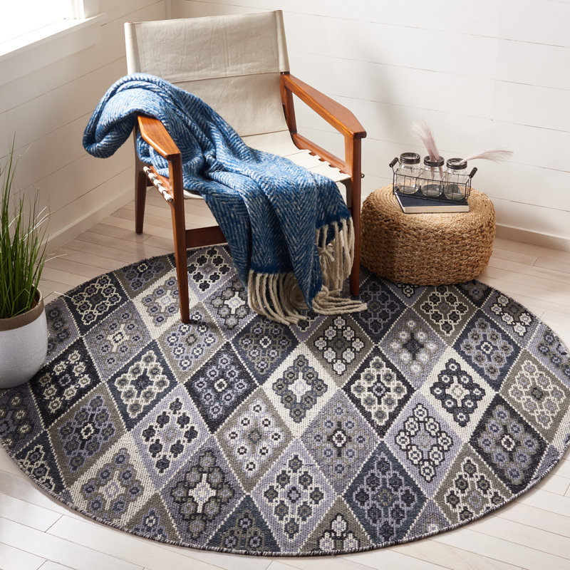 Alsa Flat Weave Wool Geometric Rug, Round 6'