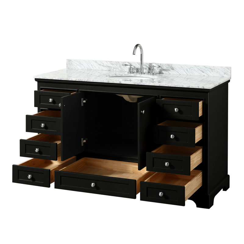 Deborah 60'' Single Bathroom Vanity with Marble Top, Dark Espresso, Polished Chrome