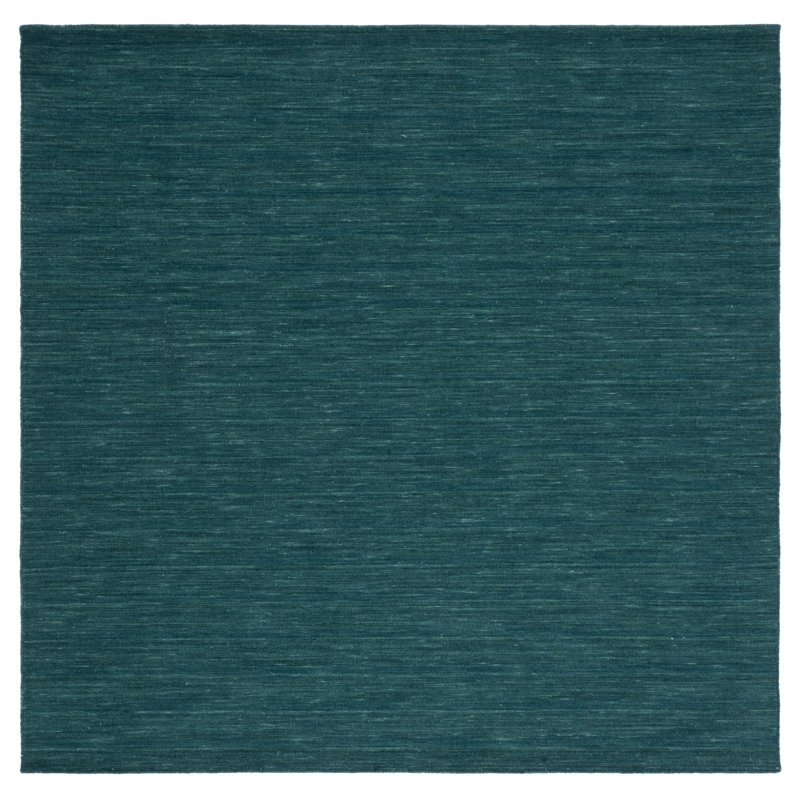 Kilim Hand Loomed Wool/Cotton Rug in Dark Green, Square 6'
