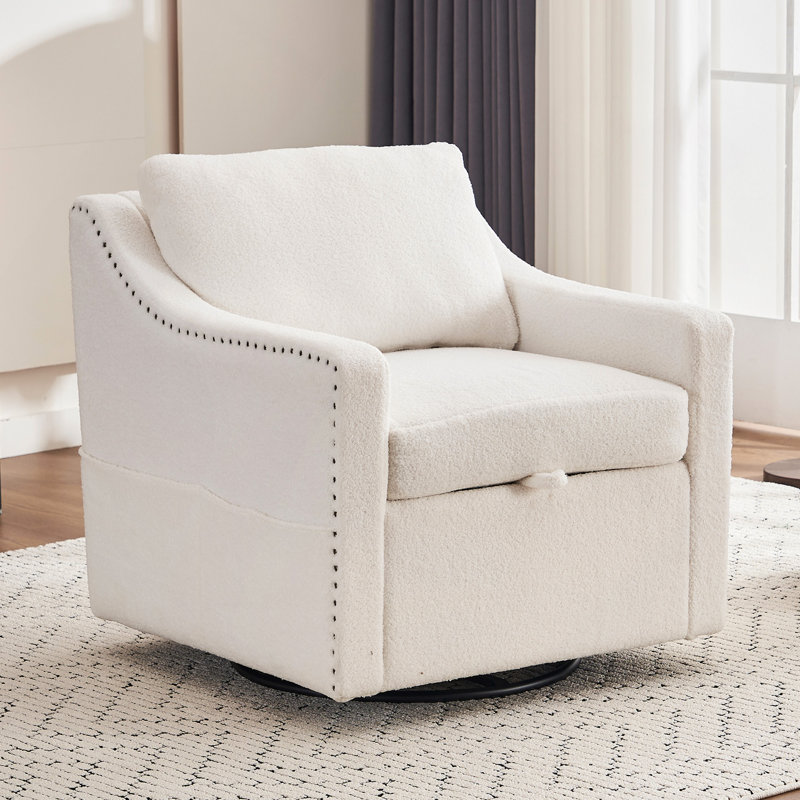 Fauteuil d'appoint pivotant en tissu Elacqua, Peluche blanc ivoire