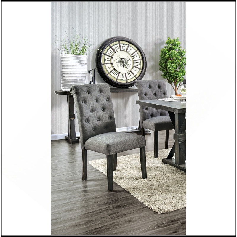 Ensemble classique de 2 chaises d'appoint capitonnées capitonnées en tissu de bois massif avec dossier à volutes et mobilier de salle à manger rustique