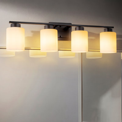 Applique murale moderne 4 lumières pour salle de bain brun foncé avec abat-jour en verre givré Modern Modern