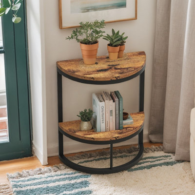 Half-Round End Table with Metal Frame, Narrow Accent Side Table for Living Room and Hallway