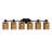6-Light Farmhouse Dimmable Vanity Light, Handwoven Rattan Shades, Matte Black Metal Backplate-236771117