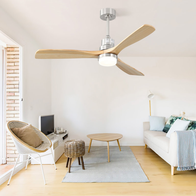 Ventilateur de plafond d'intérieur de 52 pouces avec lumière à DEL à intensité variable et télécommande à 6 vitesses avec 3 moteurs à courant continu pour la chambre à coucher