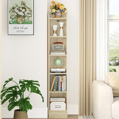 Bookcase, 6-Tier/7-Tier Narrow Tall Bookshelf, Wooden Bookshelf with Adjustable Shelf, Open Storage Shelf for Bedroom, Living Room, Home Office 