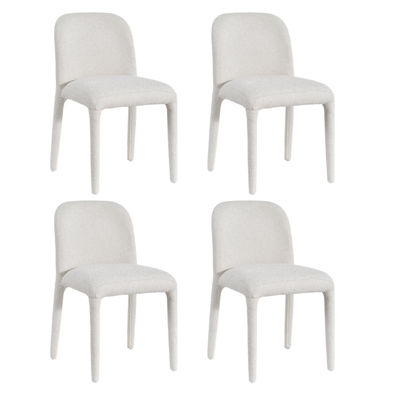 Chaise rembourrée moderne en tissu neutre à dossier courbé, 4, Beige
