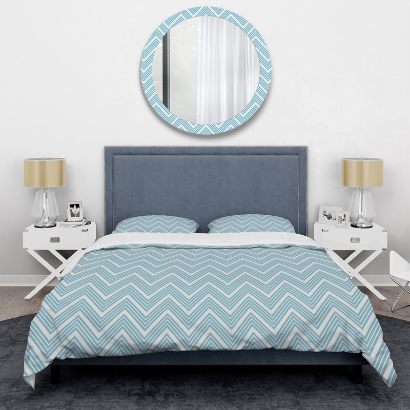 Chevron bleu horizontal - Ensemble de housse de couette abstrait - Polyester microfibre