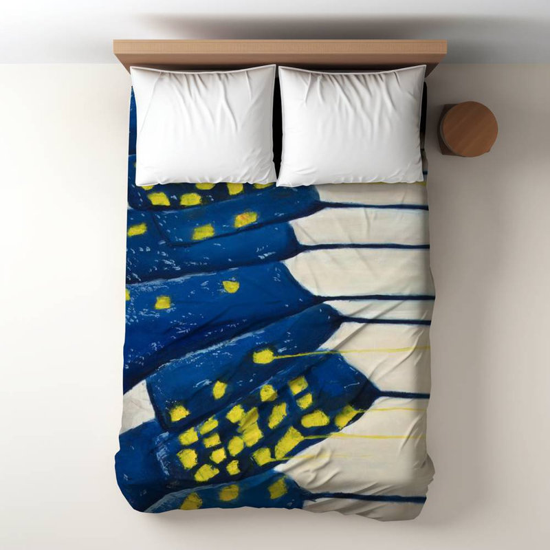 Polyester Sateen Duvet Cover, Twin Duvet, Blue Abstract Blue Flowers
