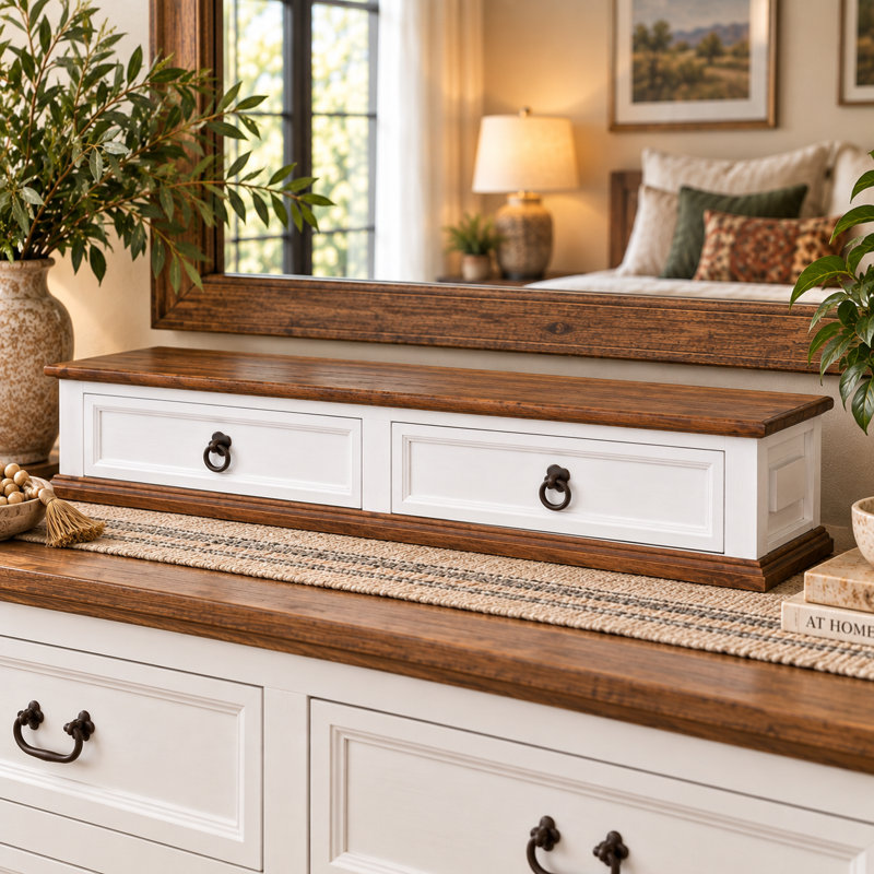 Solid Wood Two-Drawer Dresser Top Organizer