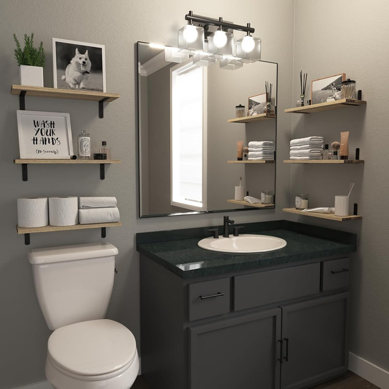 Ensemble de 8 tablettes flottantes murales flottantes en bois brun rustique pour la chambre à coucher, la salle de bain, le salon et la cuisine