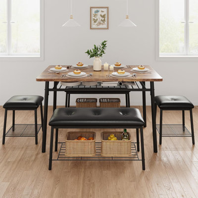 Kitchen Table And 2 Upholstered Benches 2 Stools Set