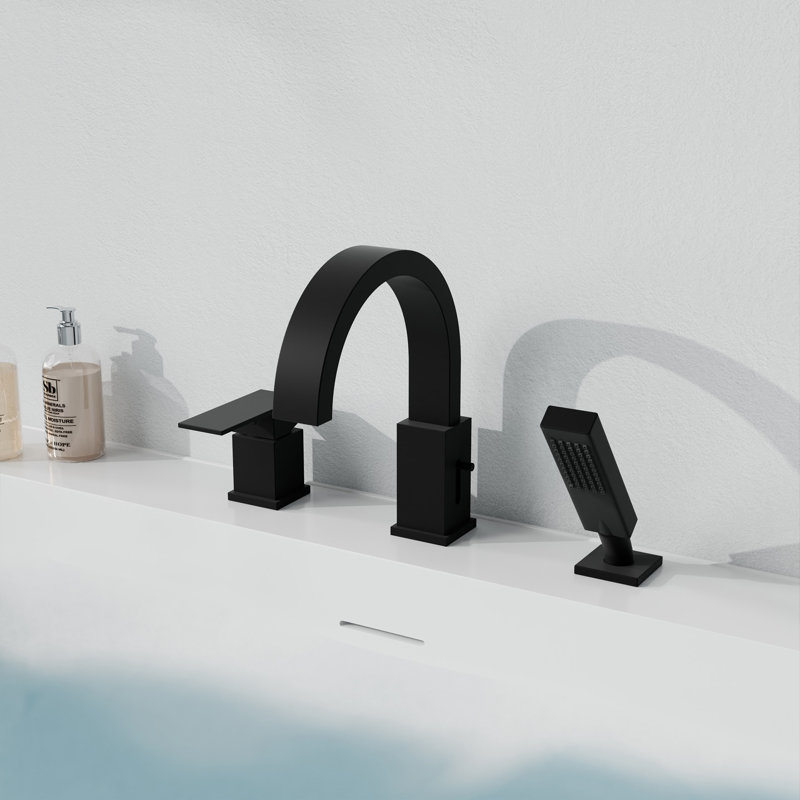 Robinet de baignoire romaine à fixation sur comptoir à poignée simple Nite Series avec douchette en chrome poli, Noir mat