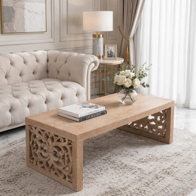 47.2" Rustic Carved Wood Coffee Table