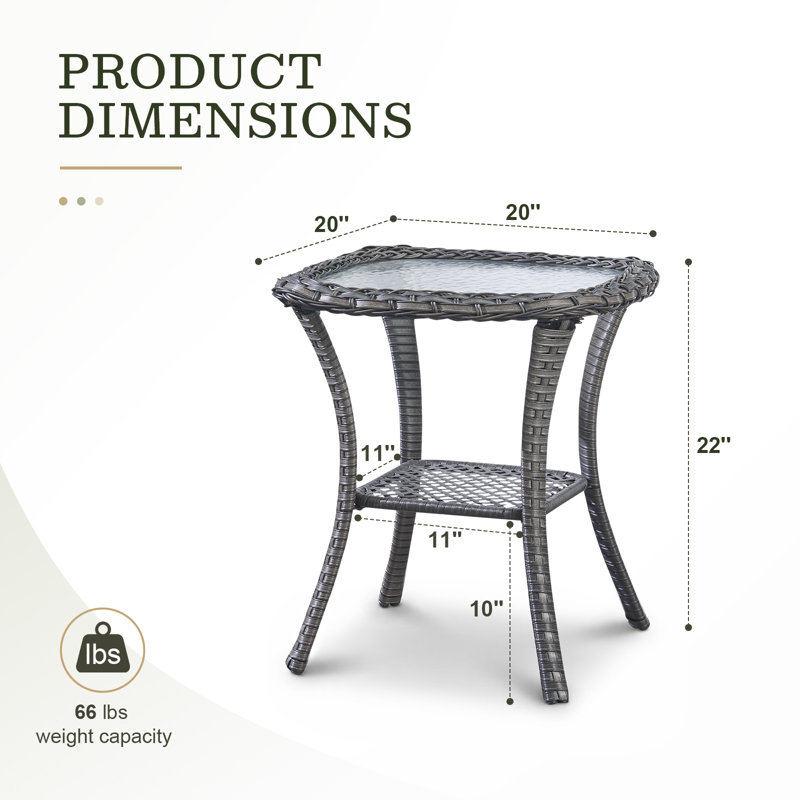 Table d'appoint en osier et verre Bonia, Gris