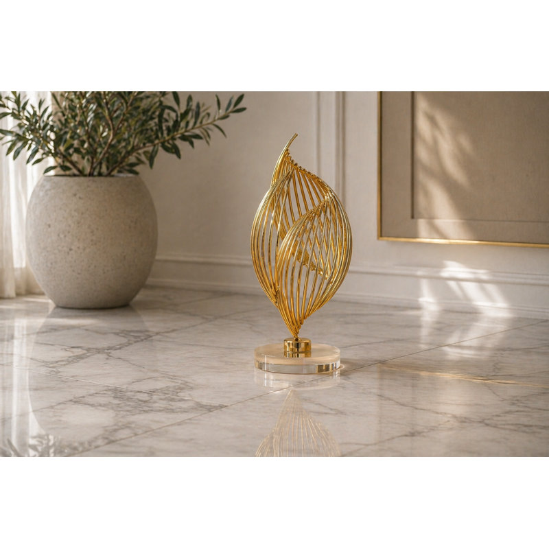 Abstract Golden Twisted Tabletop Sculpture, 8.27" H x 3.45" W x 3.15" D