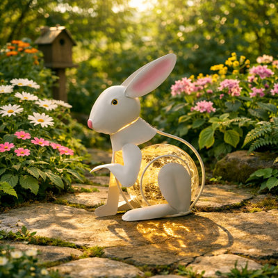 Outdoor Statue,rabbit Statue With Easter Solar Light,garden Rabbit Statue,metal Rabbit Ornaments For Lawn Garden Patio Decoration