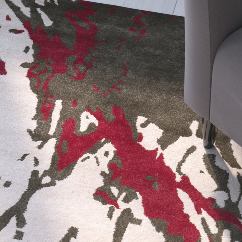 Tapis abstrait en laine et viscose touffetés à la main Amier, Rectangle 3 pi 6 po x 5 pi 6 po
