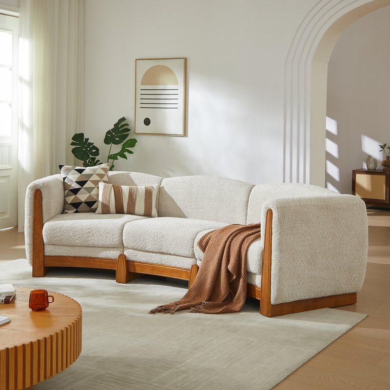 Noura 3-seater Modern Organic Curved Bouclé Upholstered Sofa with Solid Wood Frame