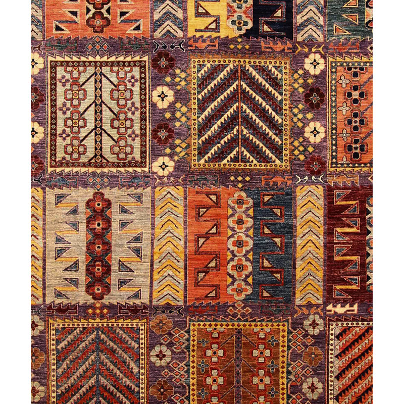 Tapis rouge / orange noué à la main de haute qualité