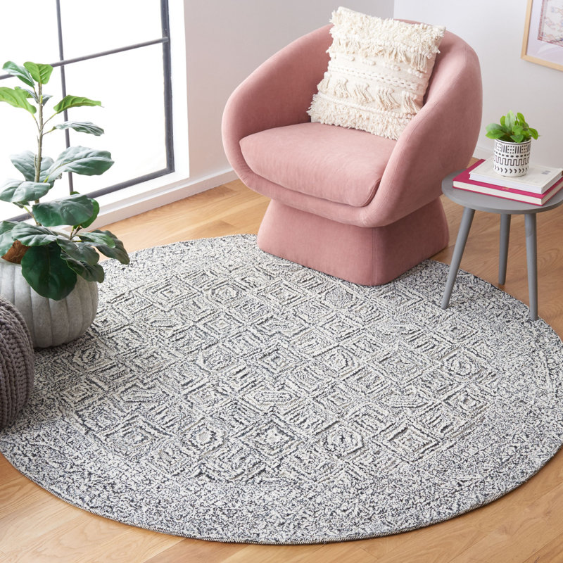 Tapis géométrique en laine / coton touffeté à la main Ginessa, Rond 6 pi