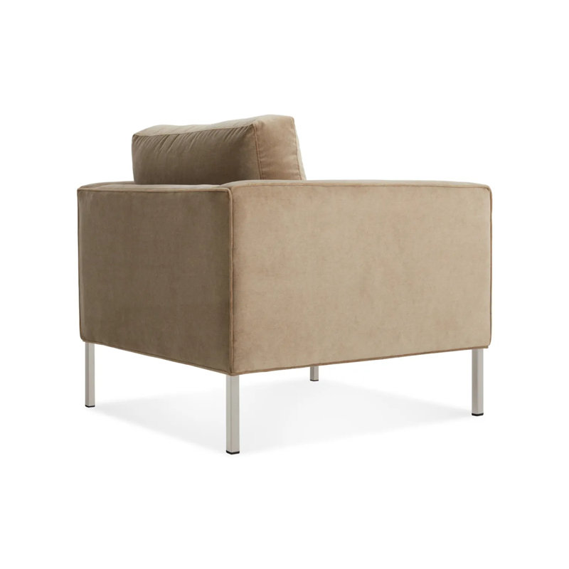 Paramount Tufted Armchair, Stainless Steel, Otter Velvet Polyester Blend