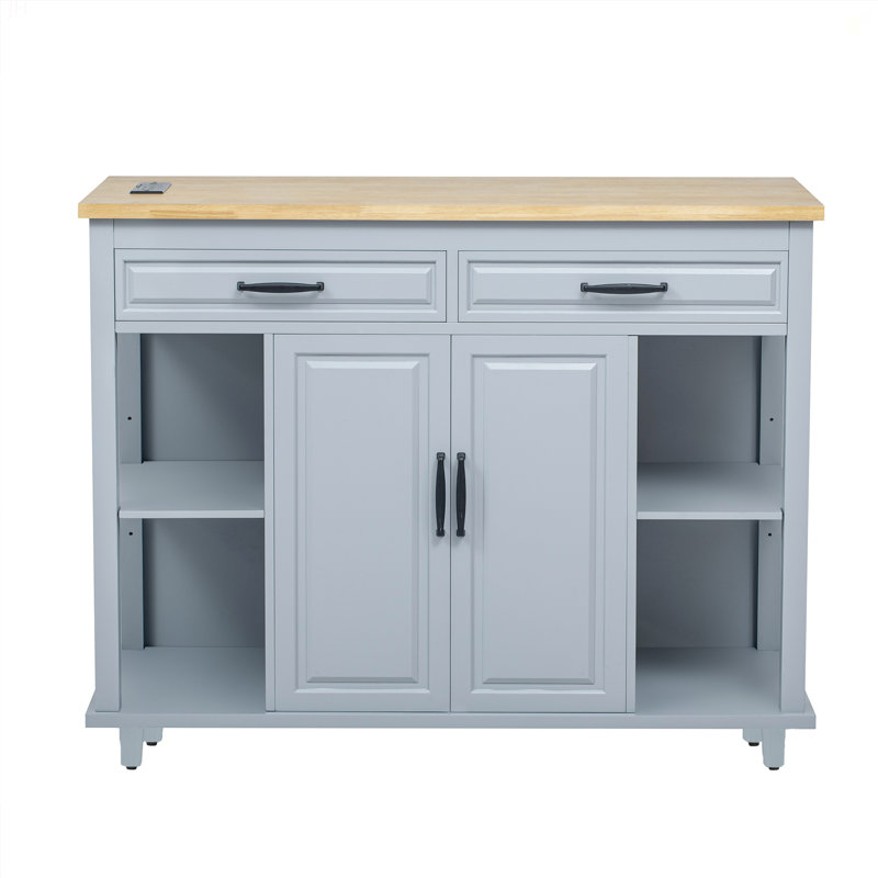 Îlot de cuisine avec table de salle à manger extensible, Bleu