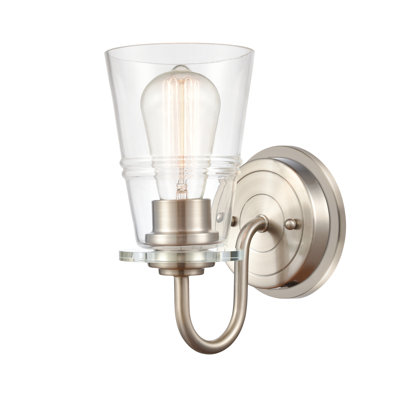 Amalio - 1 lumière - 5 pouces - Nickel satiné - Abat-jour transparent - Éclairage pour meuble-lavabo