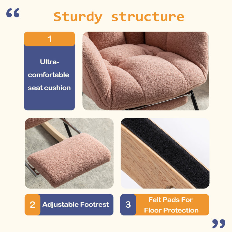 Chaise berçante en tissu Teddy, Rose