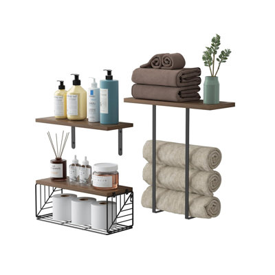 Floating Shelves with Wire Storage Basket