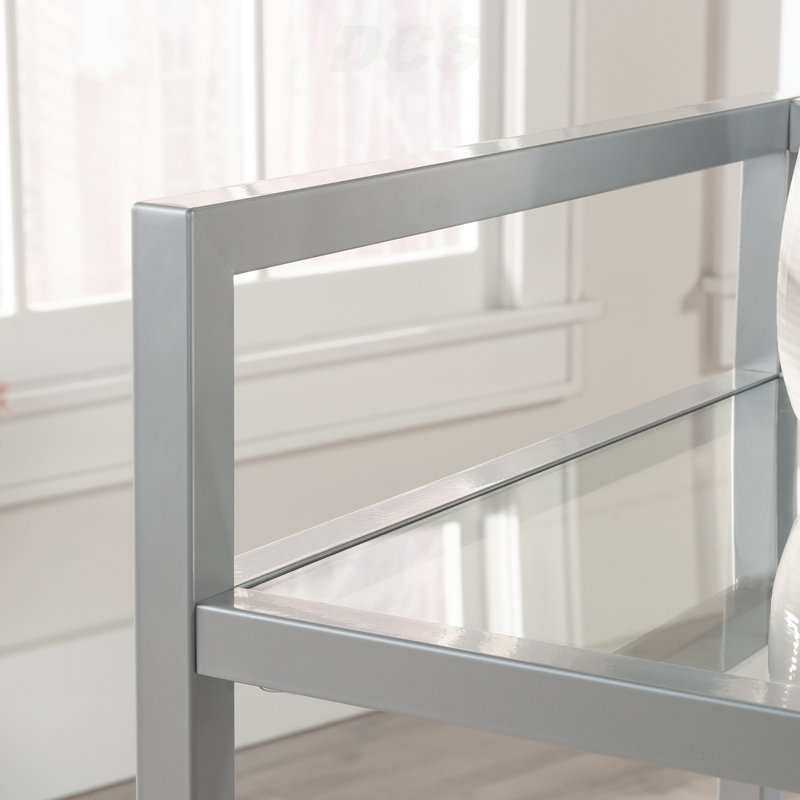 Chariot-bar contemporain avec 2 tablettes en verre, finition grise