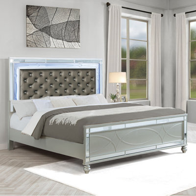 Bodrogi Wood Panel Bed with LED Lighting Headboard