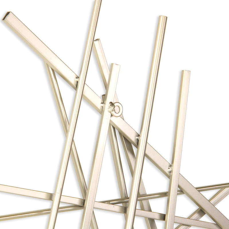Décoration murale abstraite barre et panneau, H 28,5 po x l 26,5 po x P 1,25 po, Argent champagne