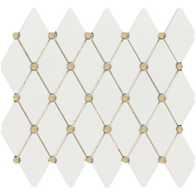 Thassos White Marble With Gold Mini Circle Mosaic Wall Tile