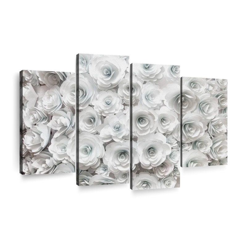 Ensemble de 4 pièces de roses blanches sur toile, H 42 po x l 68 po x P 1,25 po