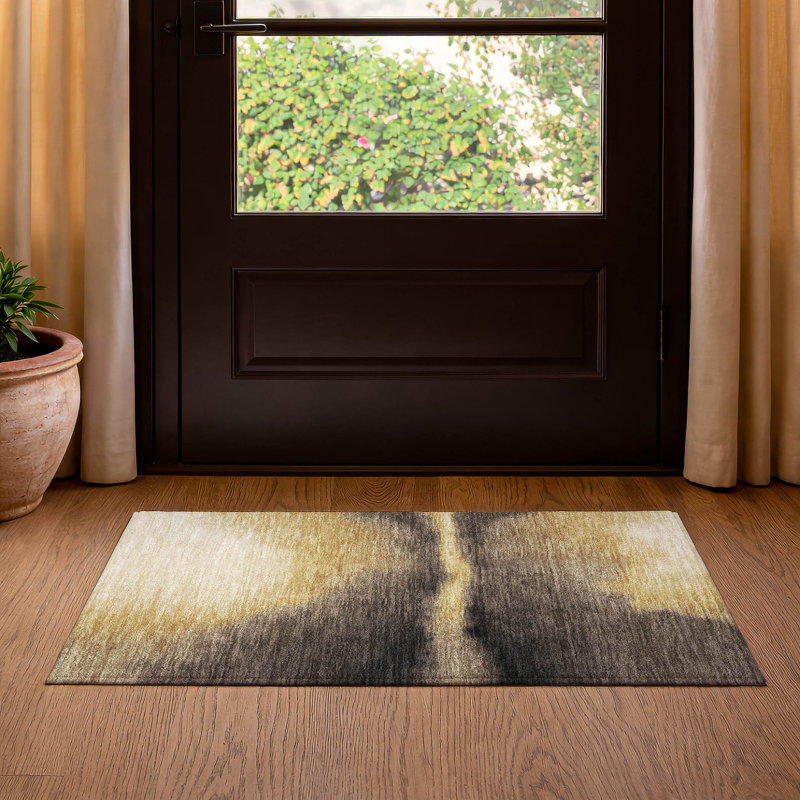 Premium Machine Washable Mayfield AMF2419 Abstract Rug, 1'8" x 2'6", Honey