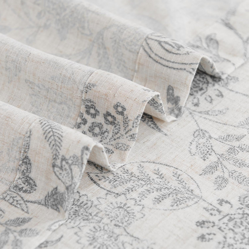 Rideaux de cuisine floraux, L 26 po x L 36 po, Gris sur fond beige