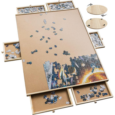 27" X 35"rotating Puzzle Board With Drawers(hold 1500 Pcs Puzzles) With 6 Sliding Drawer