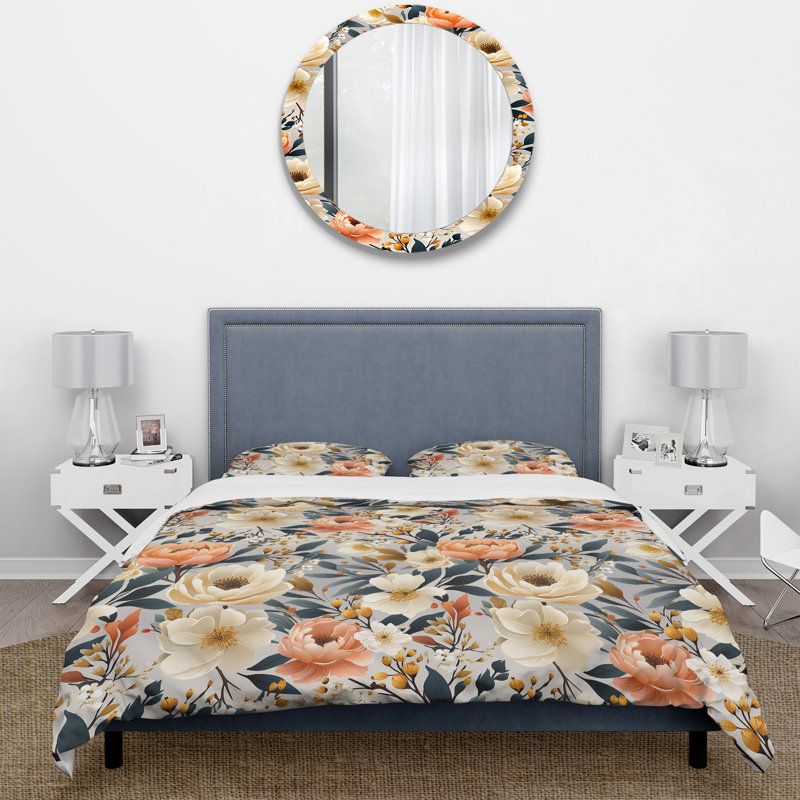 Ensemble de housse de couette à motif floral Coral Rustic Elegance, Housse de couette pour très grand lit et 2 très
