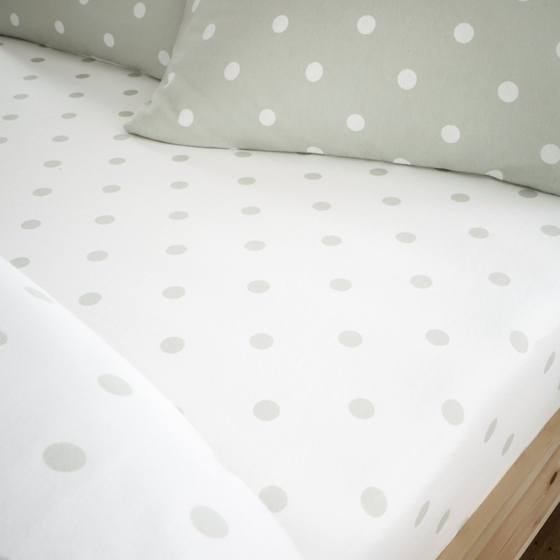 Brushed Polka Dot Cotton Fitted Sheet, Green, Double (4'6)