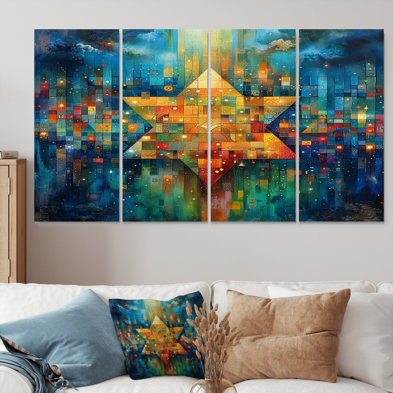 Maitland - art mural géométrique pour le salon, 4 pièces, H 28 po x l 48 po