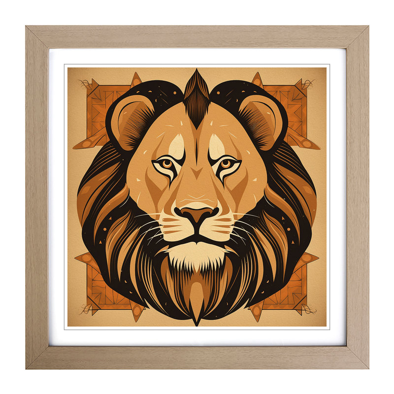 Lion Mid-Century - Framed Print, Oak