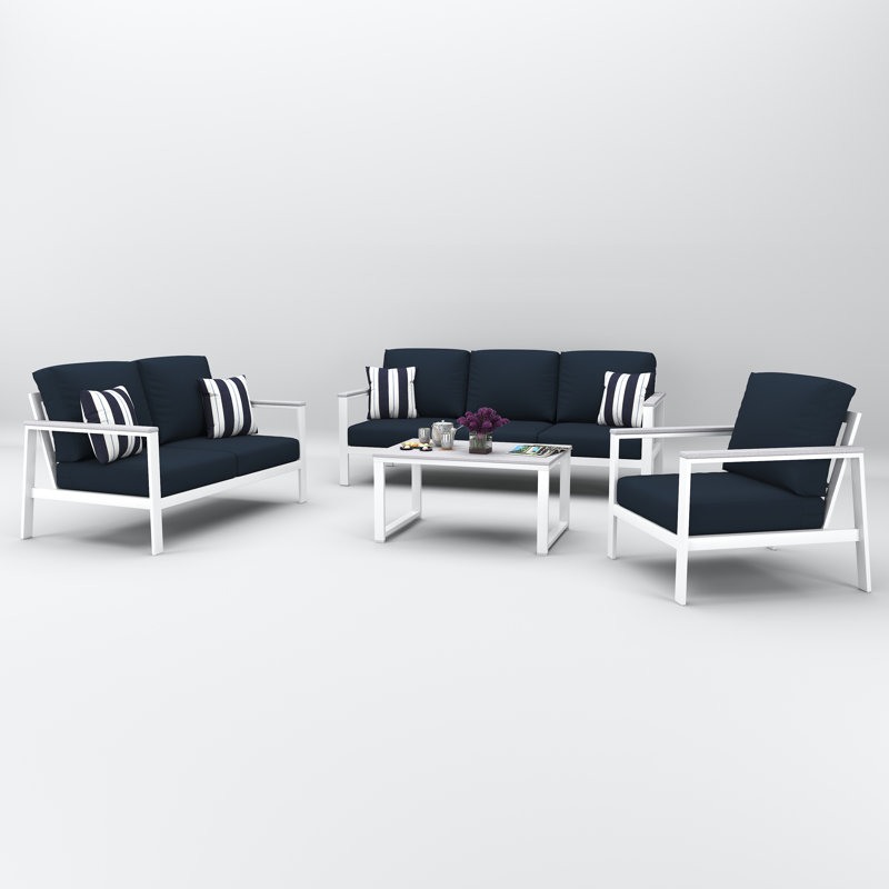 Townsend 6-Person Sunbrella® Patio Seating Group, Canvas Navy, White