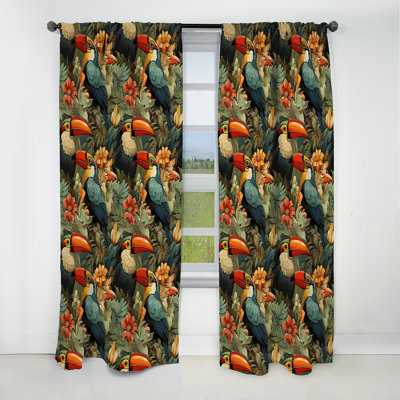 Toucan tapisserie motif tropical I - Rideau floral - Rideau floral occultant en velours - 1 panneau