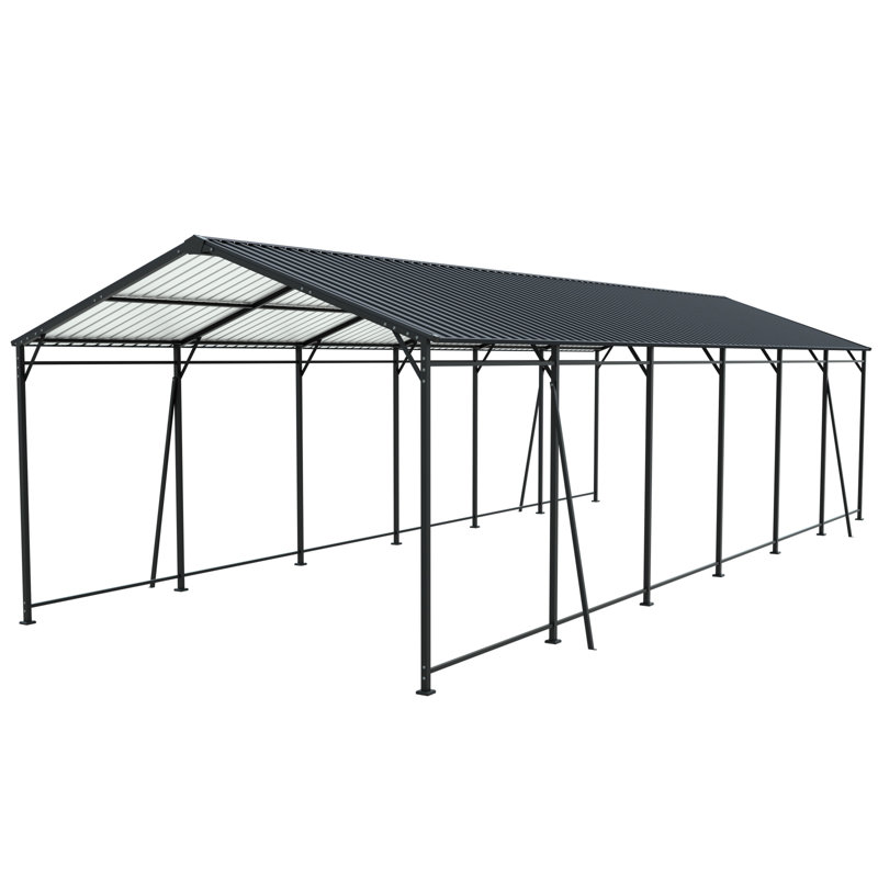 Heavy Duty Multi - Functional 12*32 Ft Carport, Galvanized Steel Frame With High Density , Ideal For Trucks And Boats Duty, Outdoor Ft, Roof, Stable On Level Surfaces, Gray Finish, Aesthetic