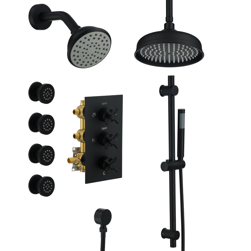 Complete Shower System with Rough in-Valve, Matte Black