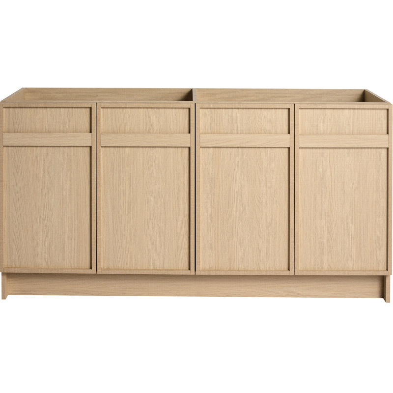 Meuble-lavabo de 60 po avec contreplaqué résistant - 4 portes à fermeture en douceur style base de chêne moderne
